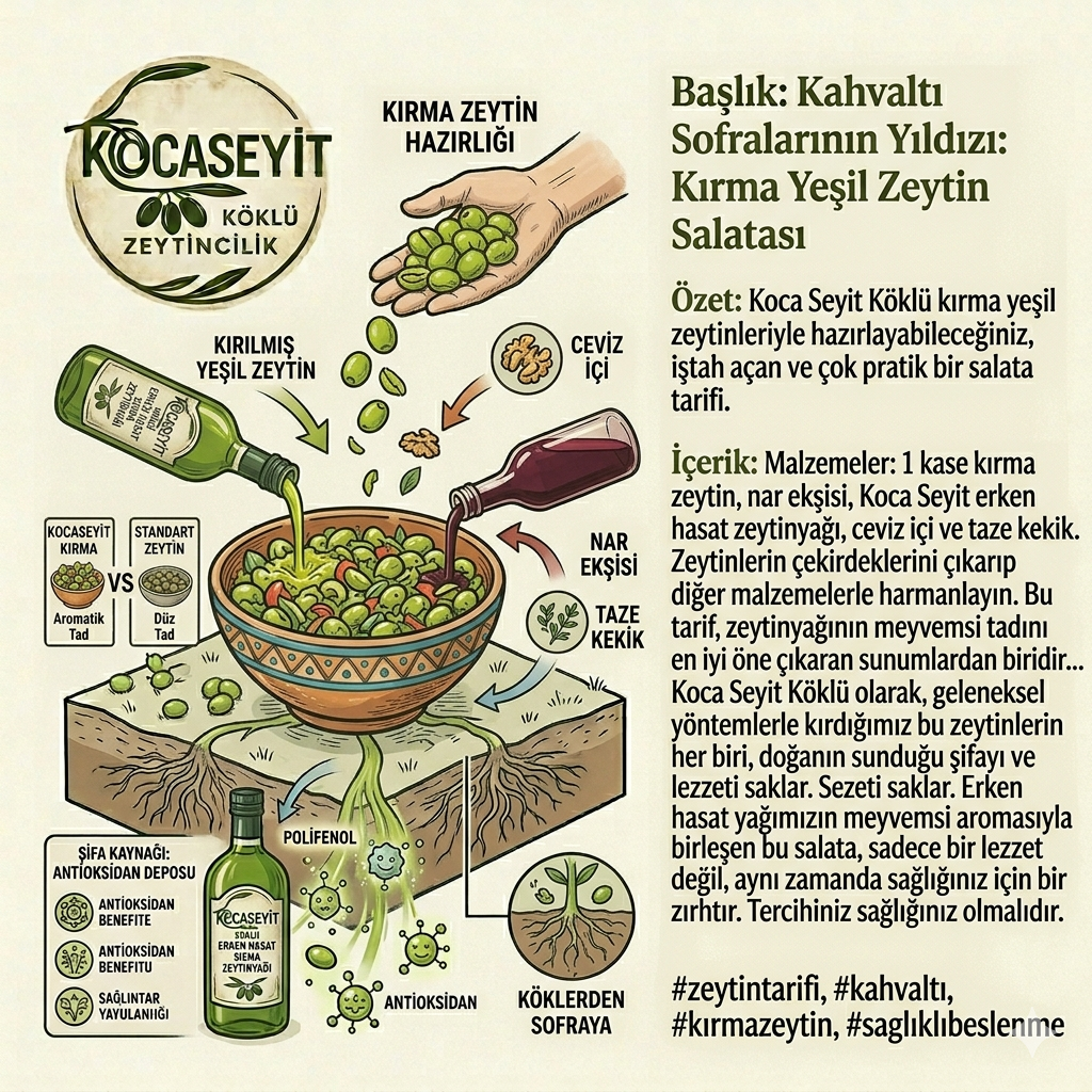 Kahvaltı Sofralarının Yıldızı: Kırma Yeşil Zeytin Salatası